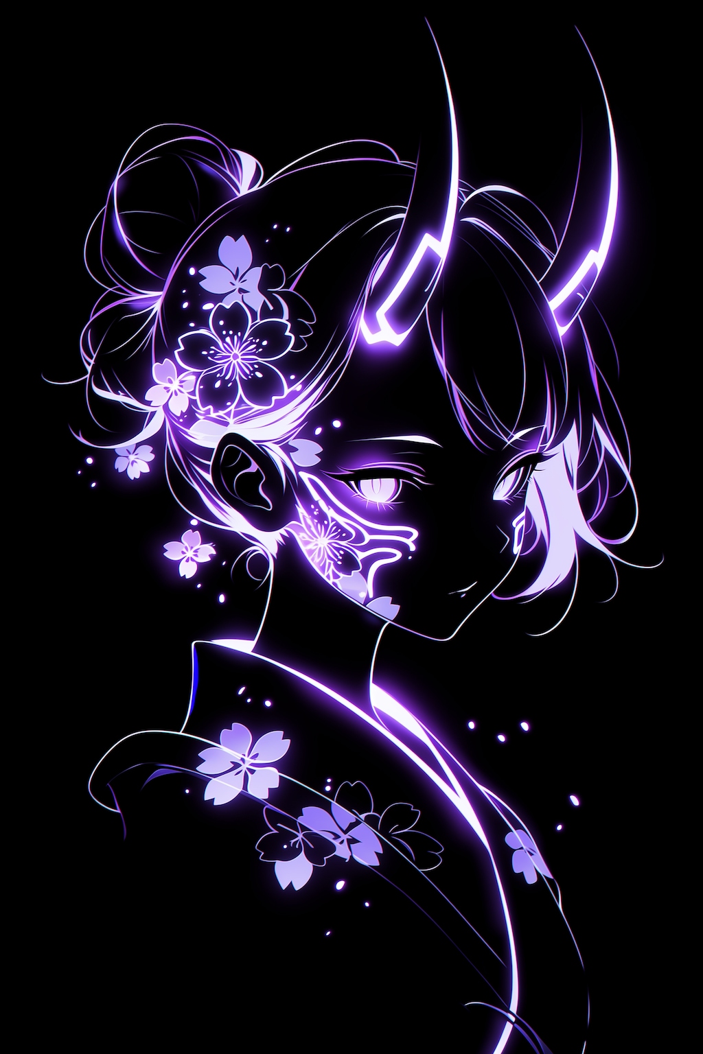 Nijijourney v7でネオンで輝く鬼娘