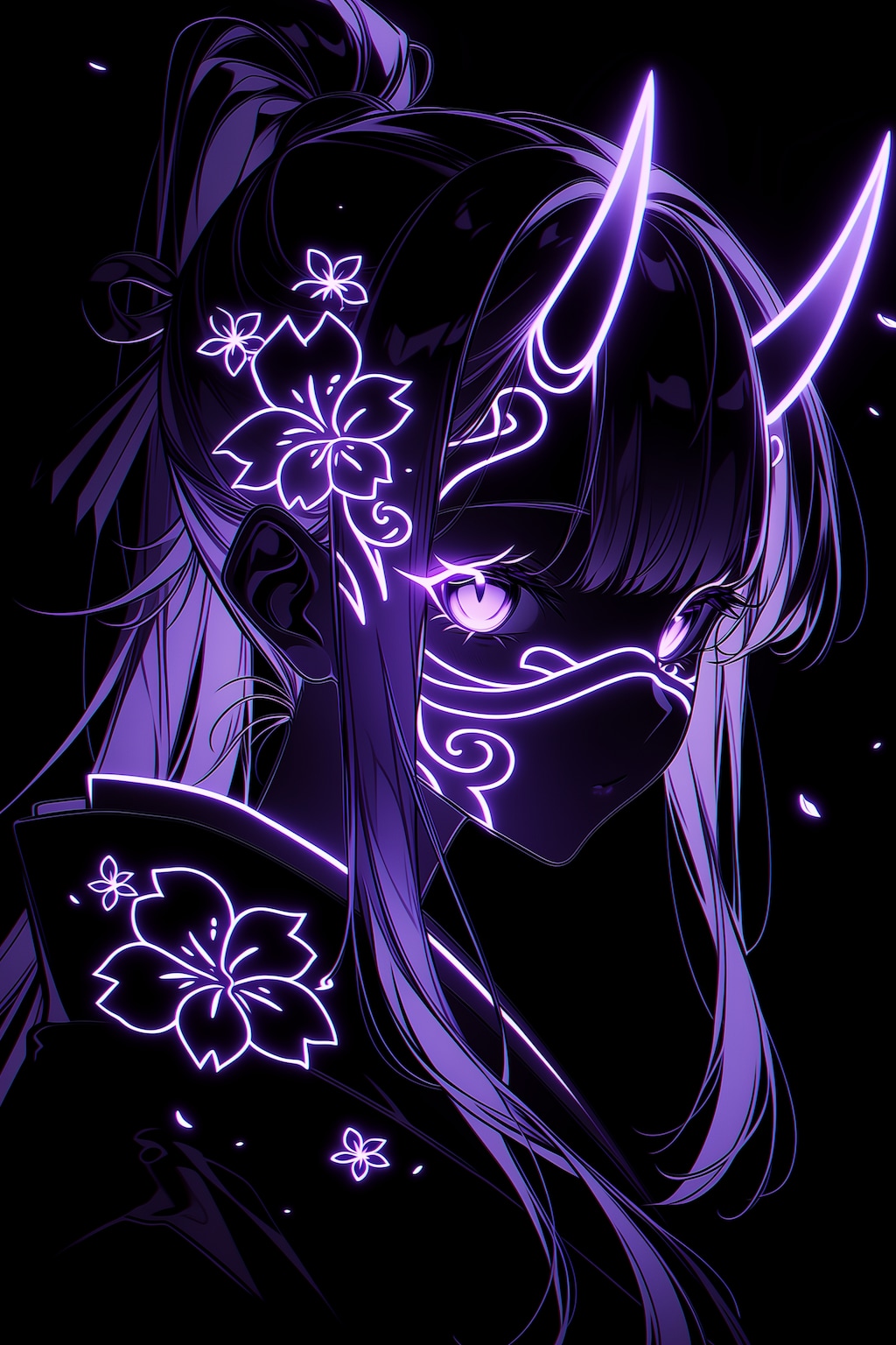 Nijijourney v7でネオンで輝く鬼娘