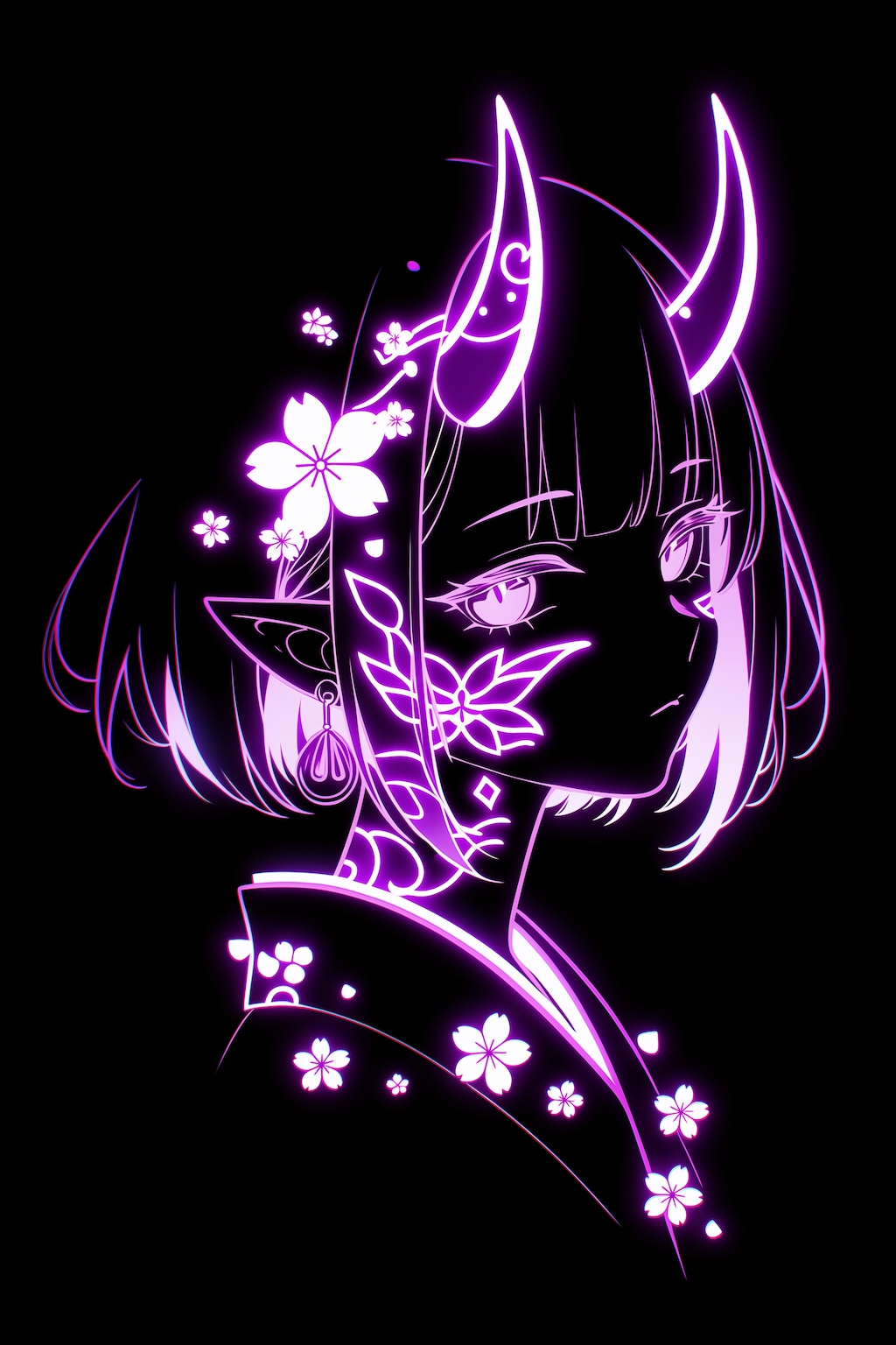 Nijijourney v7でネオンで輝く鬼娘