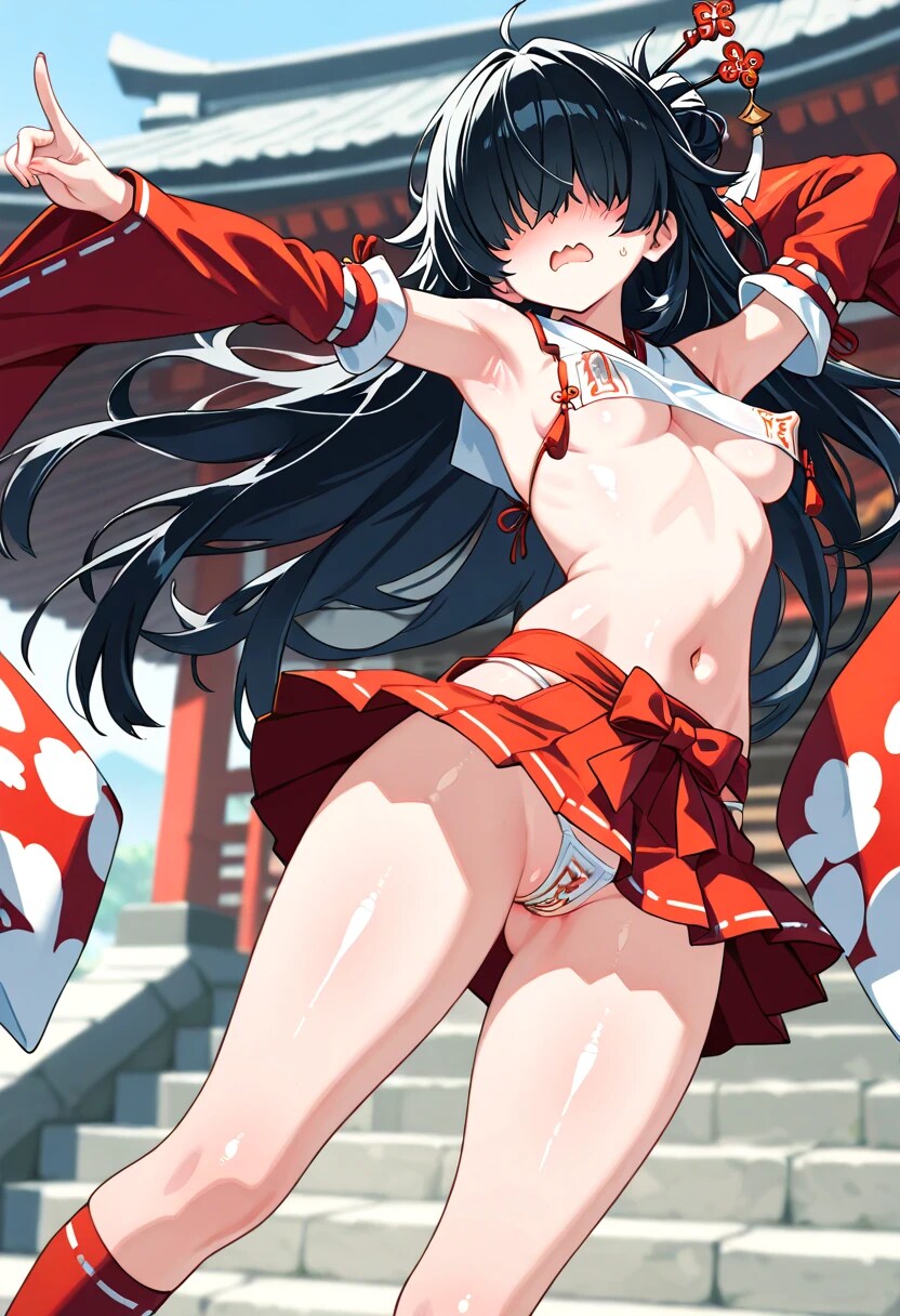 目隠れ陰キャちゃんの巫女コスプレ