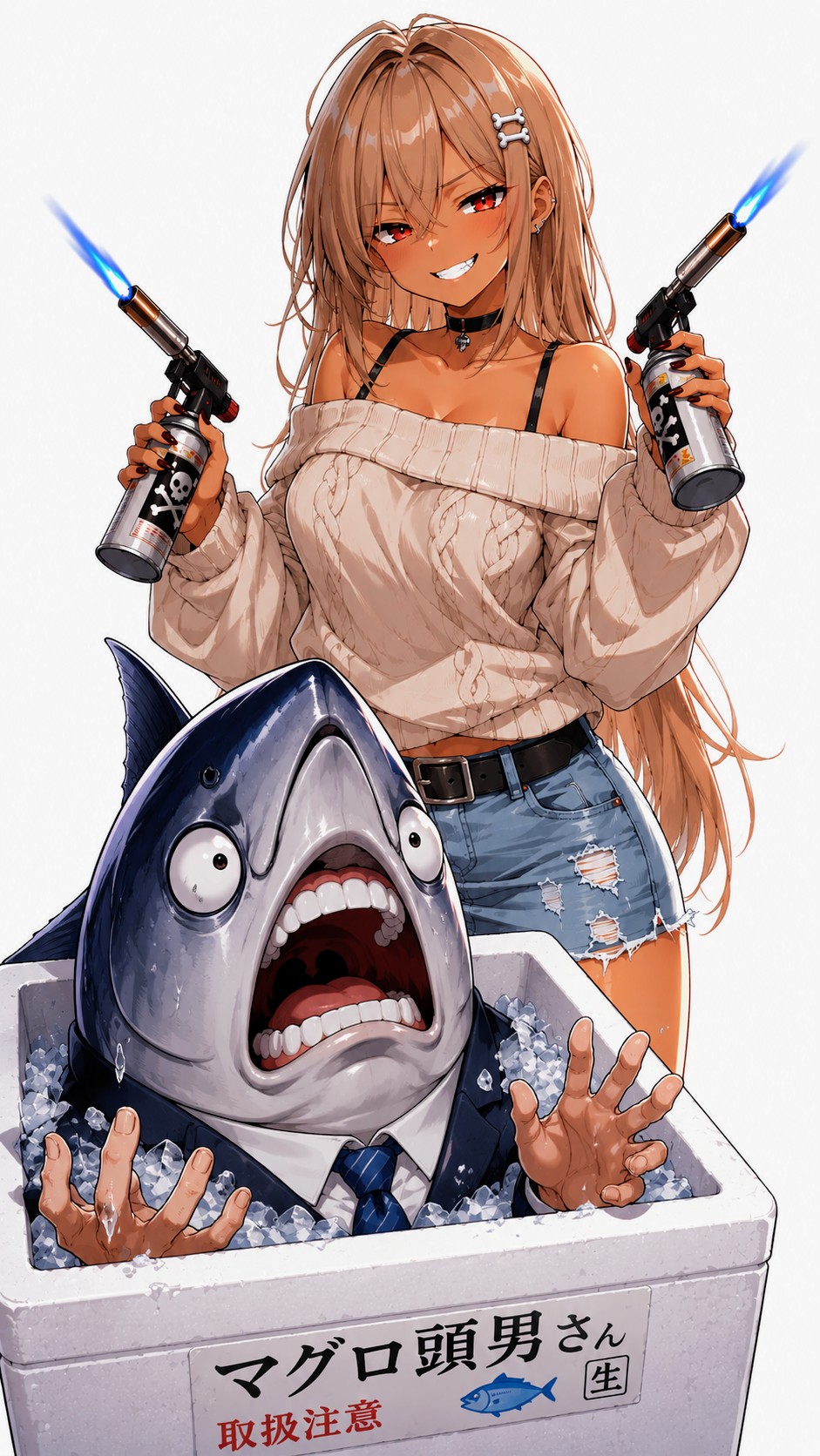 絶体絶命マグロ頭男さん🐟️🔥withおにくちゃん🍖