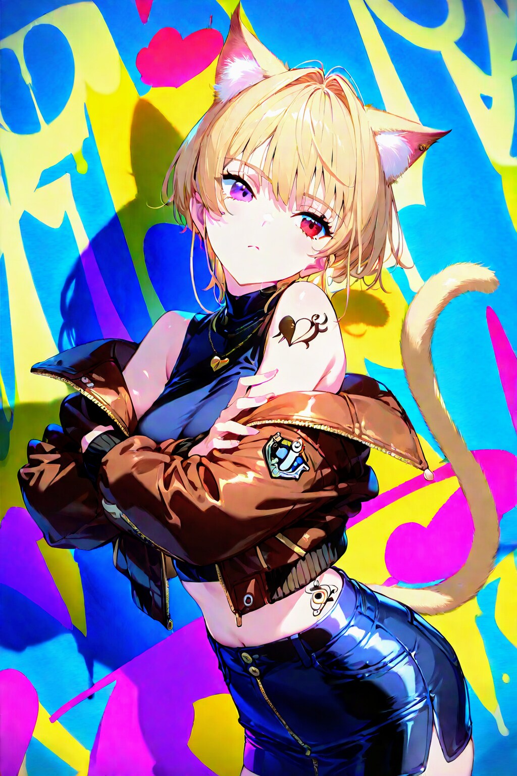 ボンバージャケット着こなす、😻ネコミミちゃん
