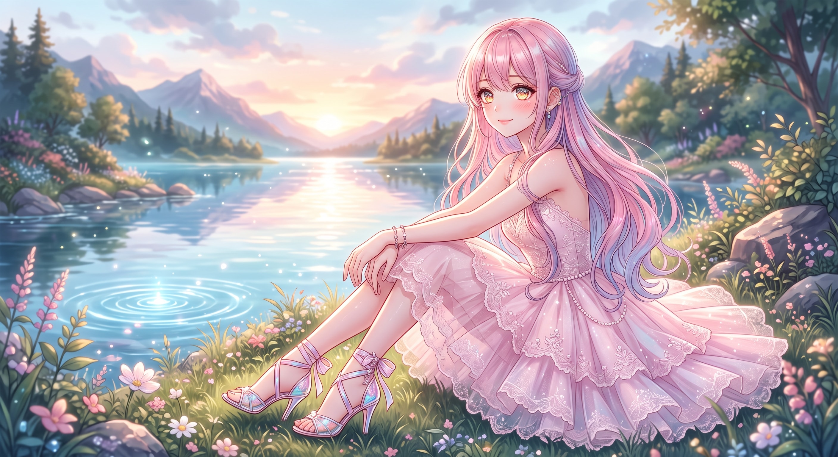 夕景湖畔薄桃頌