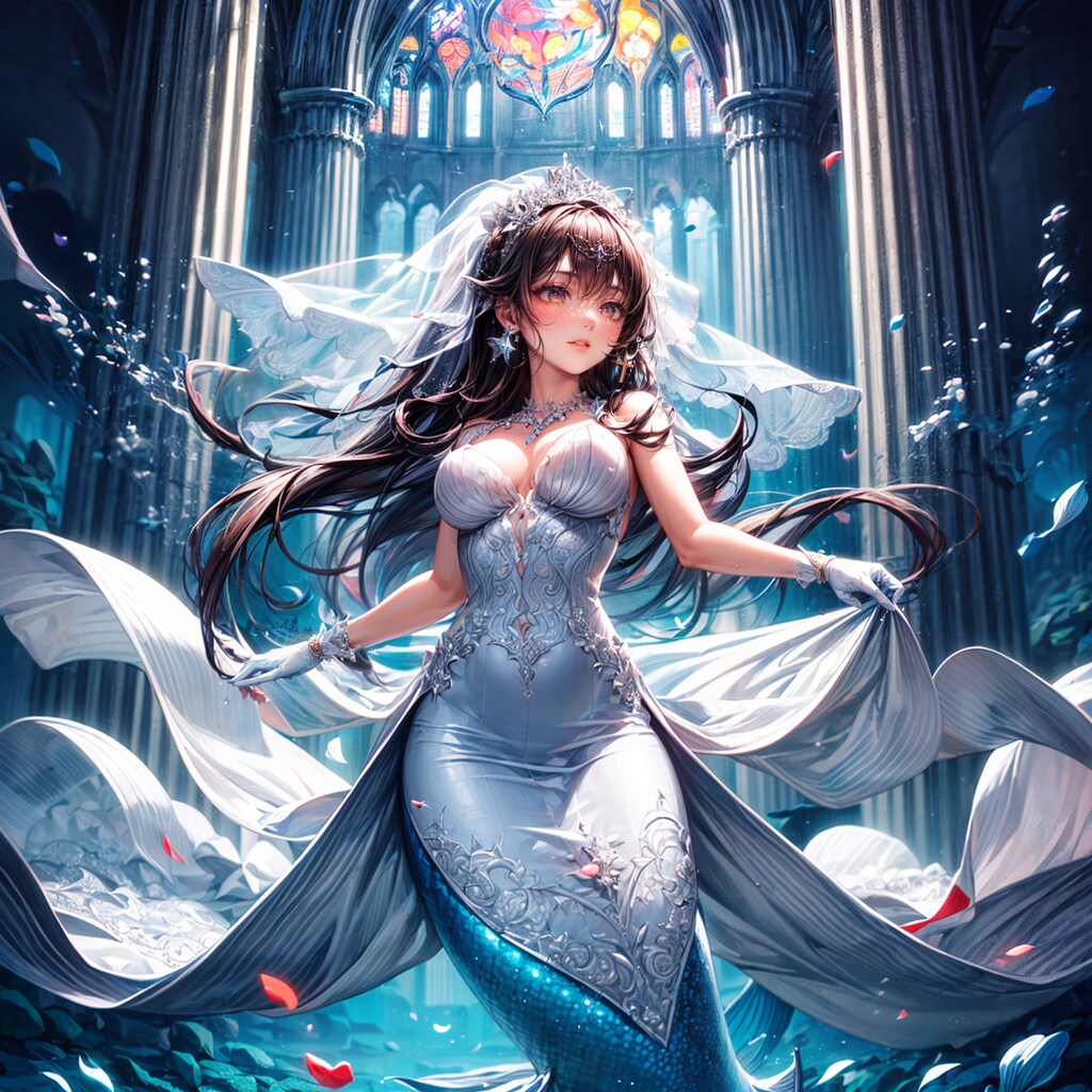 海底神殿の教会と花嫁の人魚