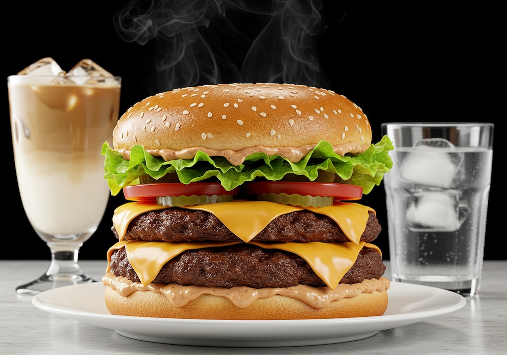 摩訶不思議食堂の2段重ねハンバーガー