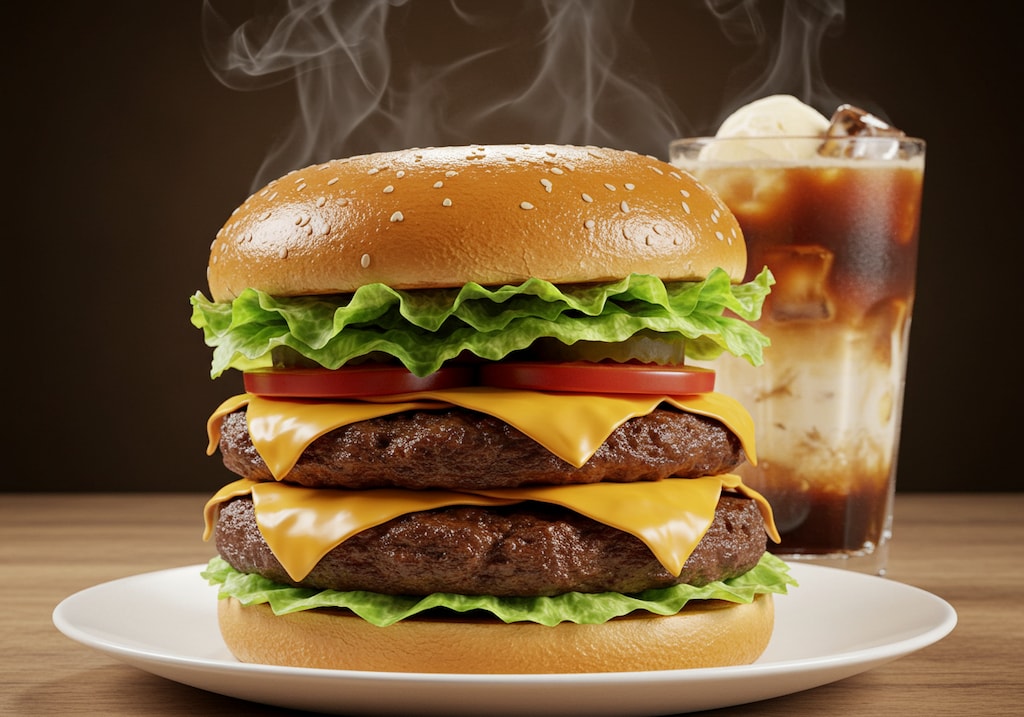 摩訶不思議食堂の2段重ねハンバーガー