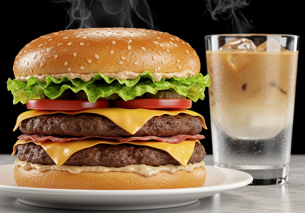 摩訶不思議食堂の2段重ねハンバーガー