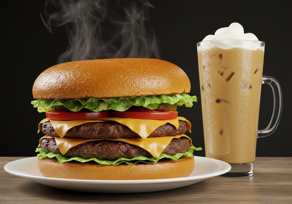 摩訶不思議食堂の2段重ねハンバーガー