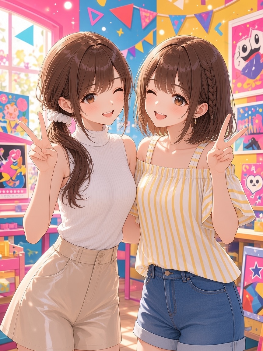姉妹ではっぴーピース✌ | の人気AIイラスト・グラビア