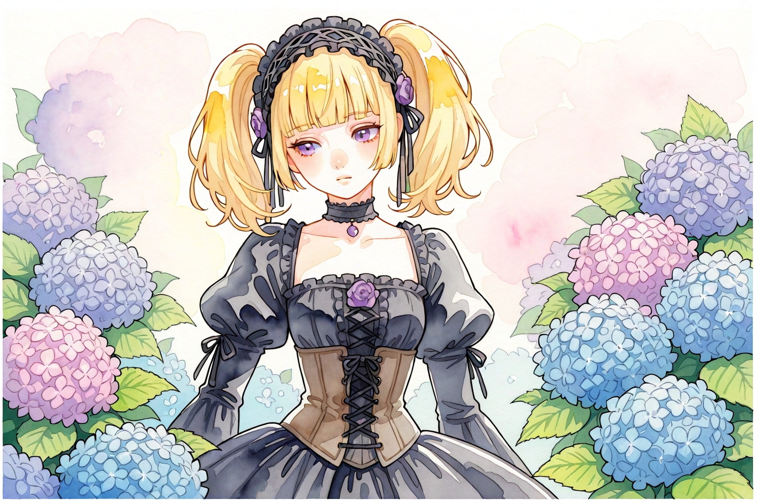 メイドちゃんと紫陽花