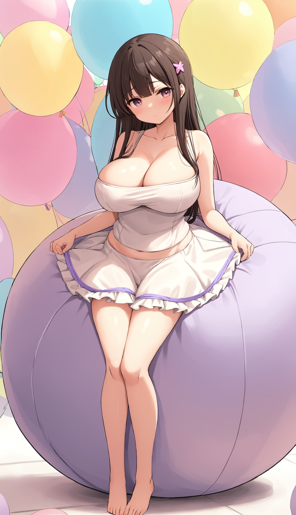 大きい風船に一緒に座ってみる？