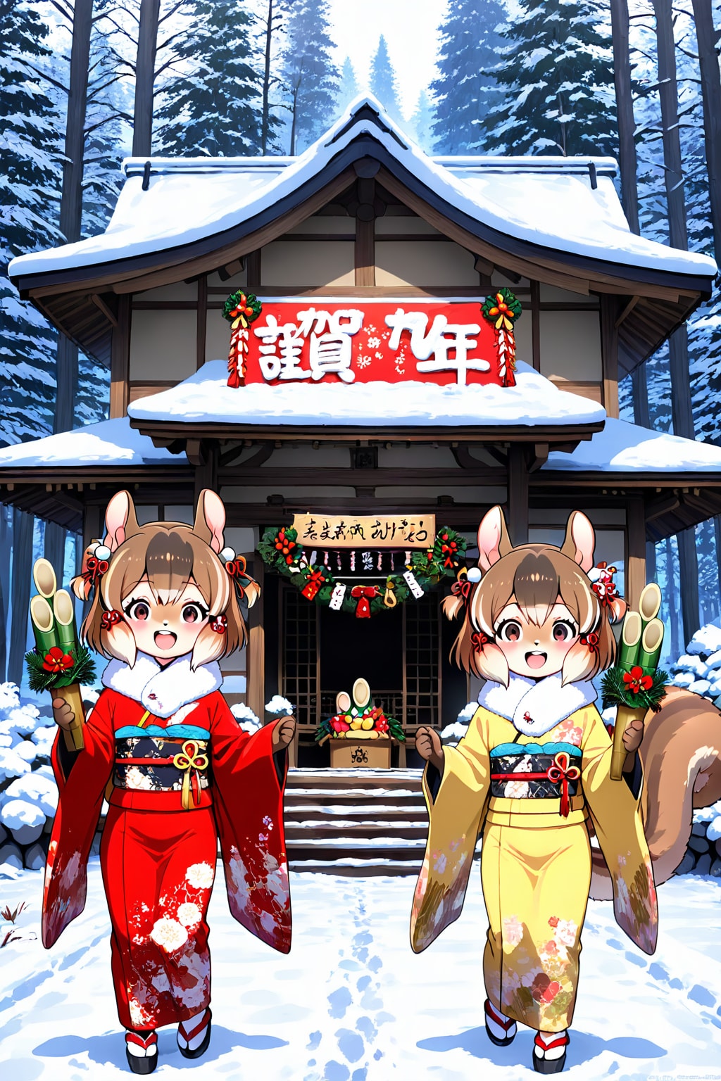 シルちゃんたちの晴れ着姿《おいでよ どうぶつの娘》