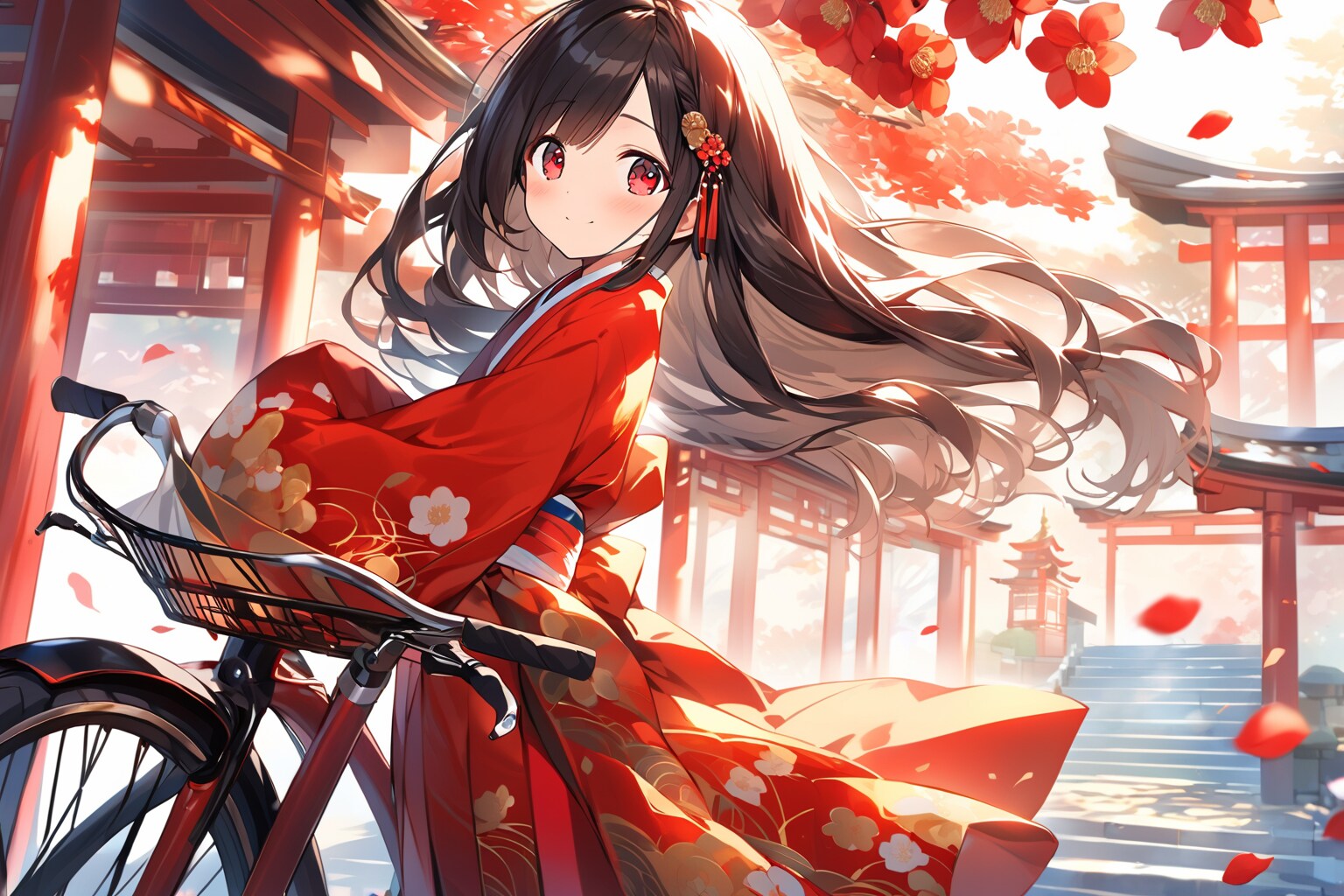 黒髪ロングで巫女服の少女１０ | の人気AIイラスト・グラビア