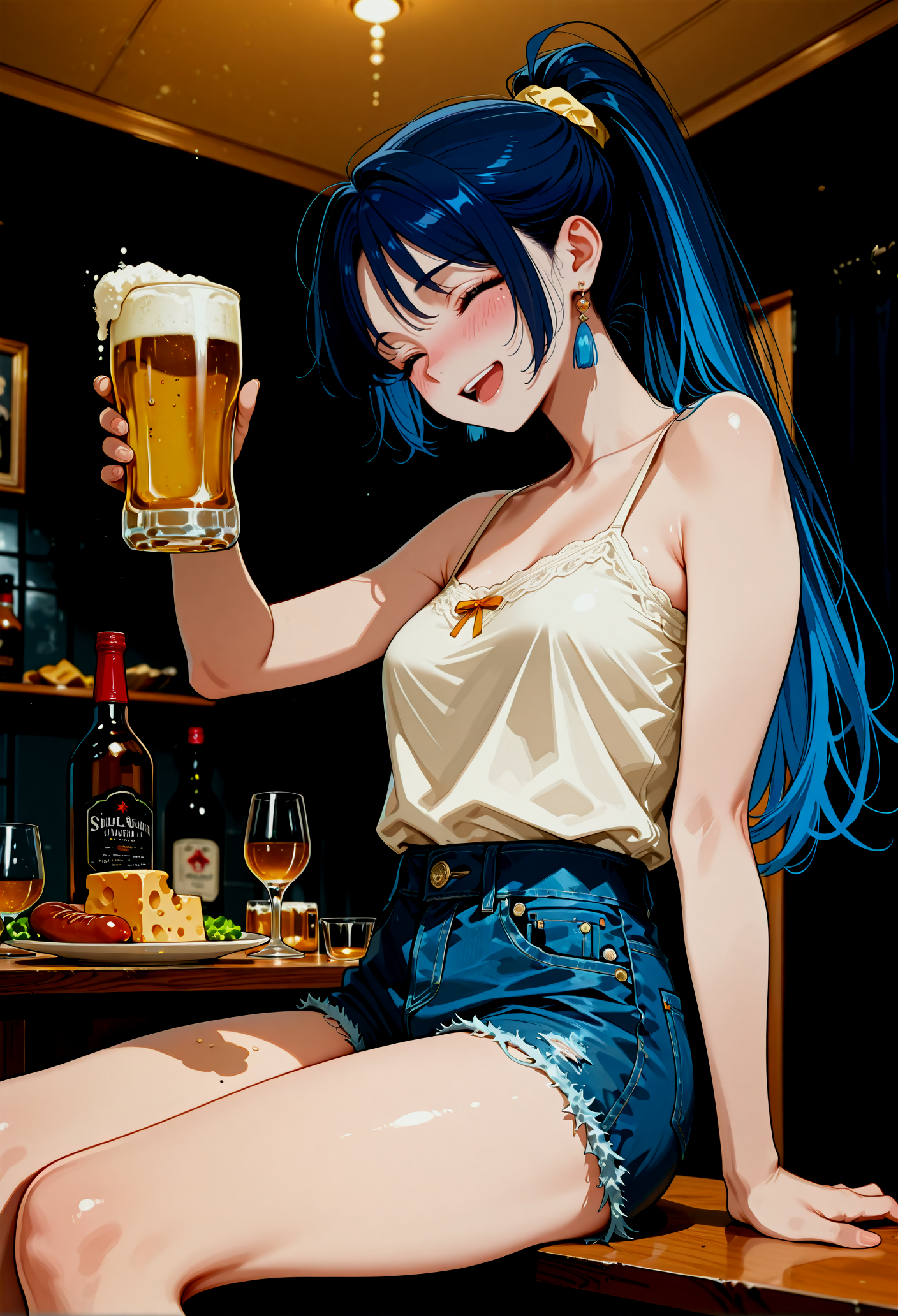 【今夜の1杯】極上のビールとおつまみを前に、ご機嫌MAXな乾杯の一コマ | の人気AIイラスト・グラビア