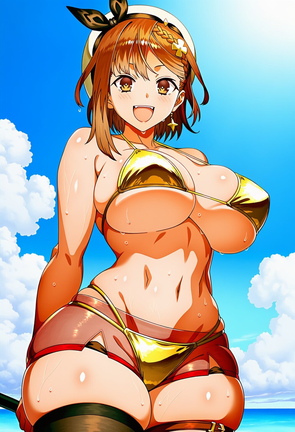 金ビキニショートパンツコスプレ錬金術師人妻