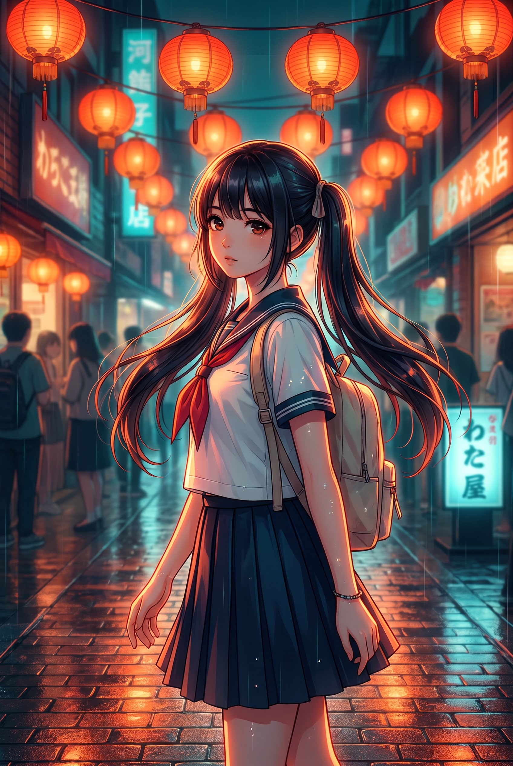 提灯雨に佇む | の人気AIイラスト・グラビア