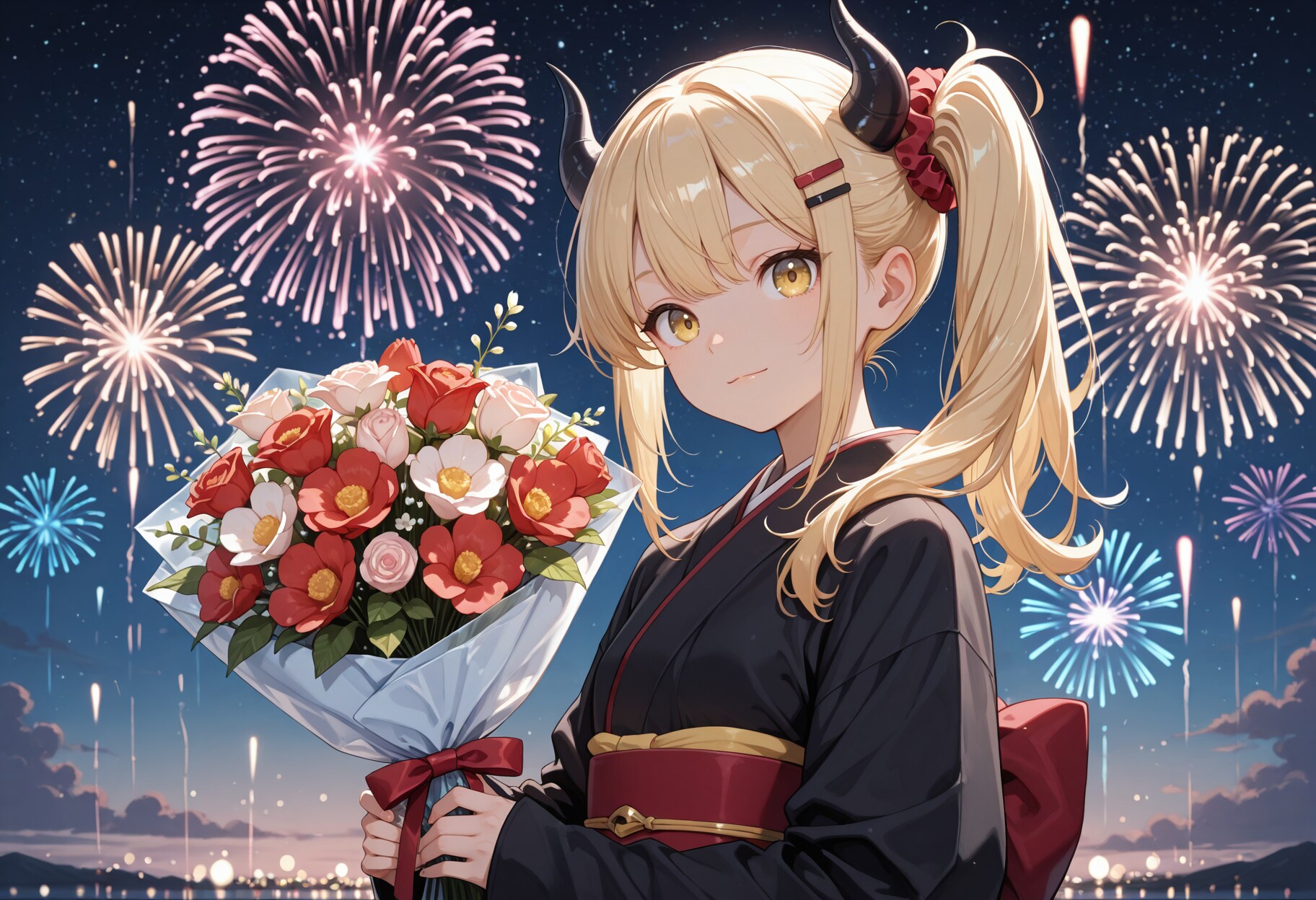 花火と花束贈呈女鬼高生さん