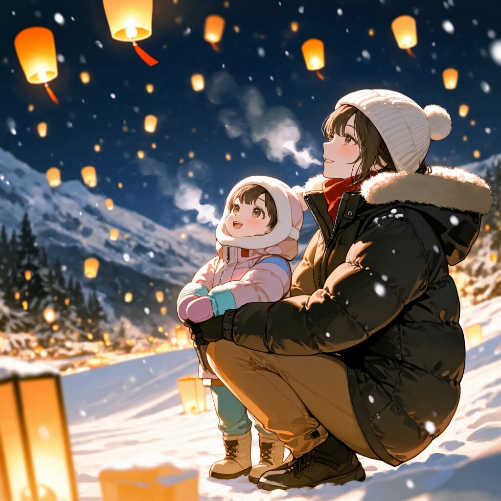 ランタンイベントを楽しむ母娘 | の人気AIイラスト・グラビア