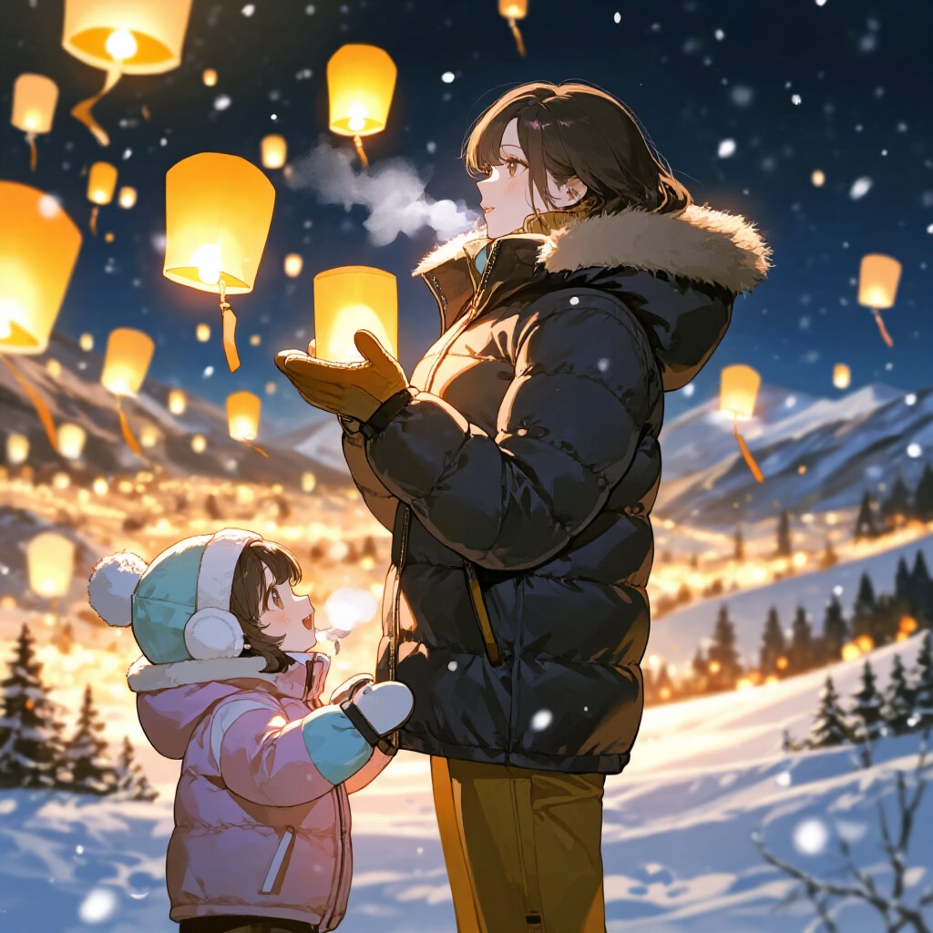 ランタンイベントを楽しむ母娘