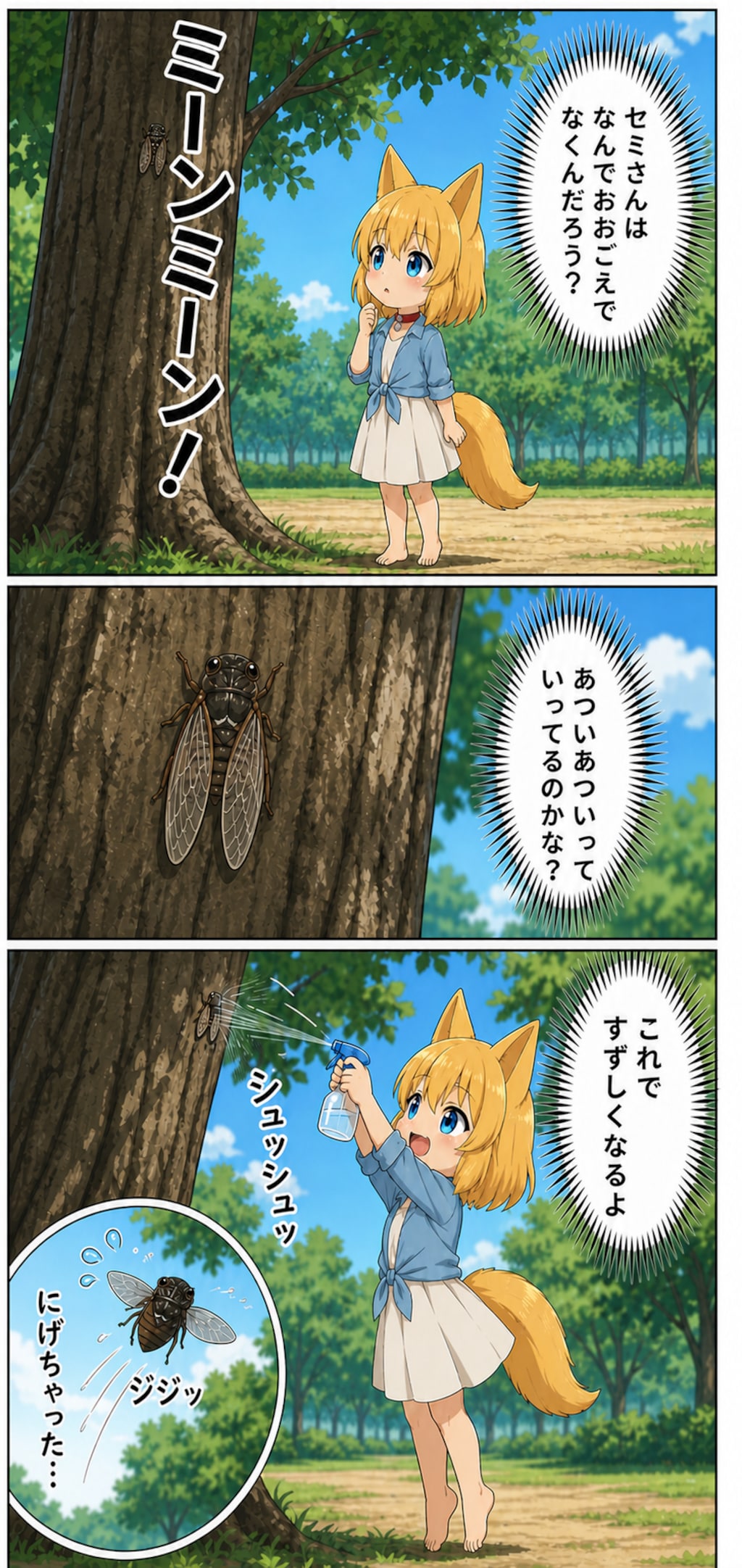セミさんの気持ちを読み違えるキツネ
