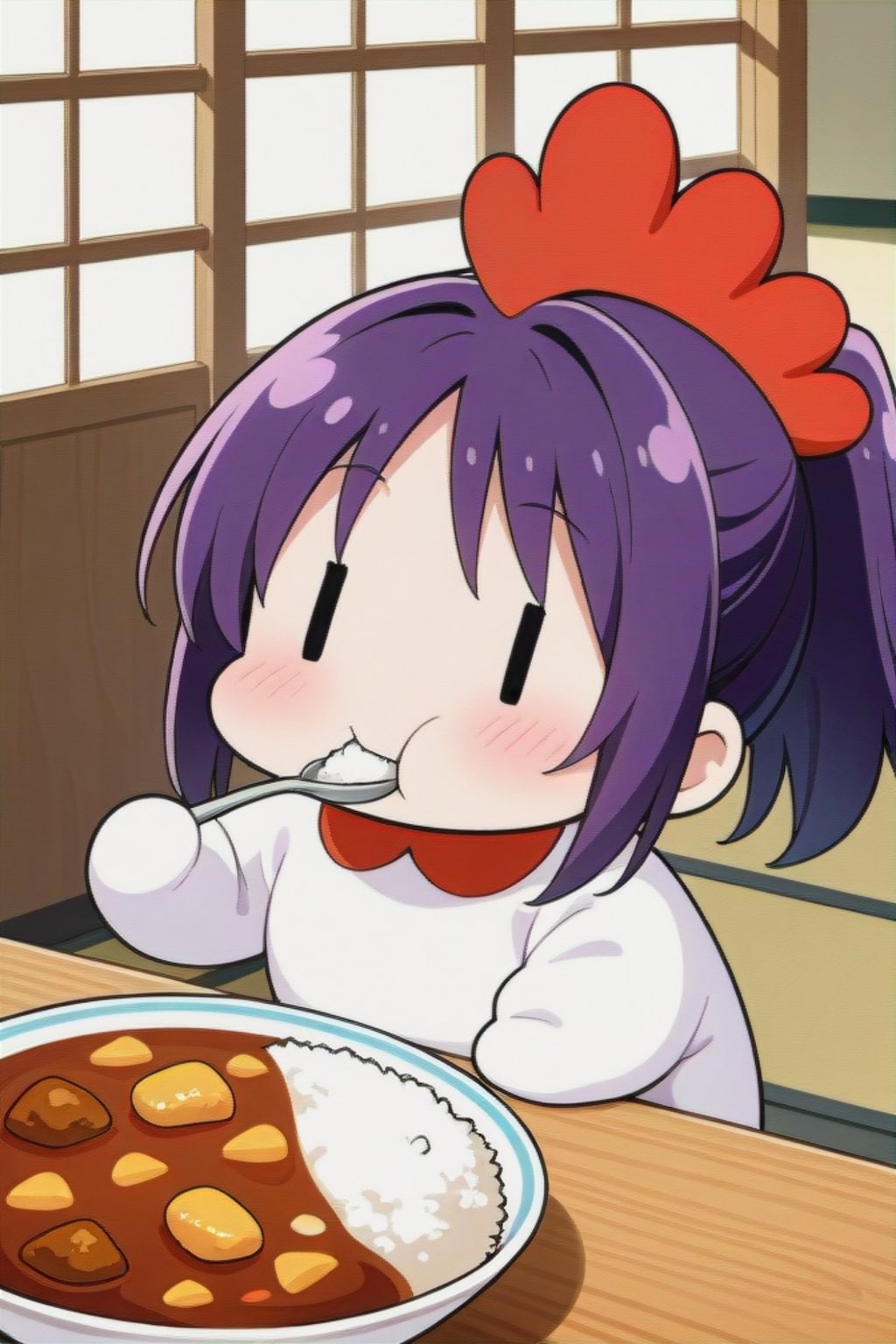 カレーを食べる紫髪ちゃん