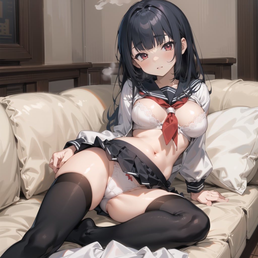 横座りonソファ