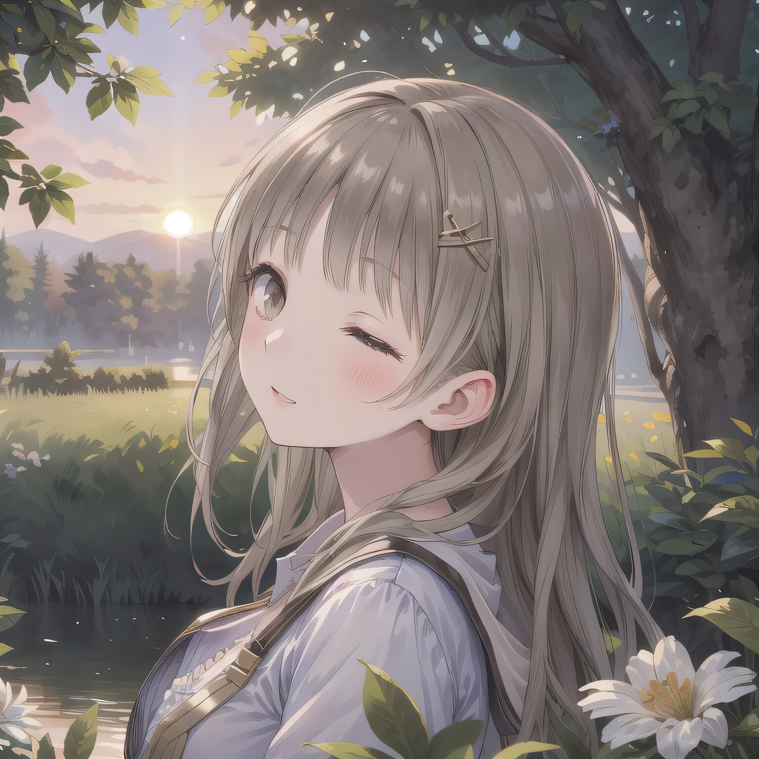 灰髪ロングでワンピースの少女２ | の人気AIイラスト・グラビア