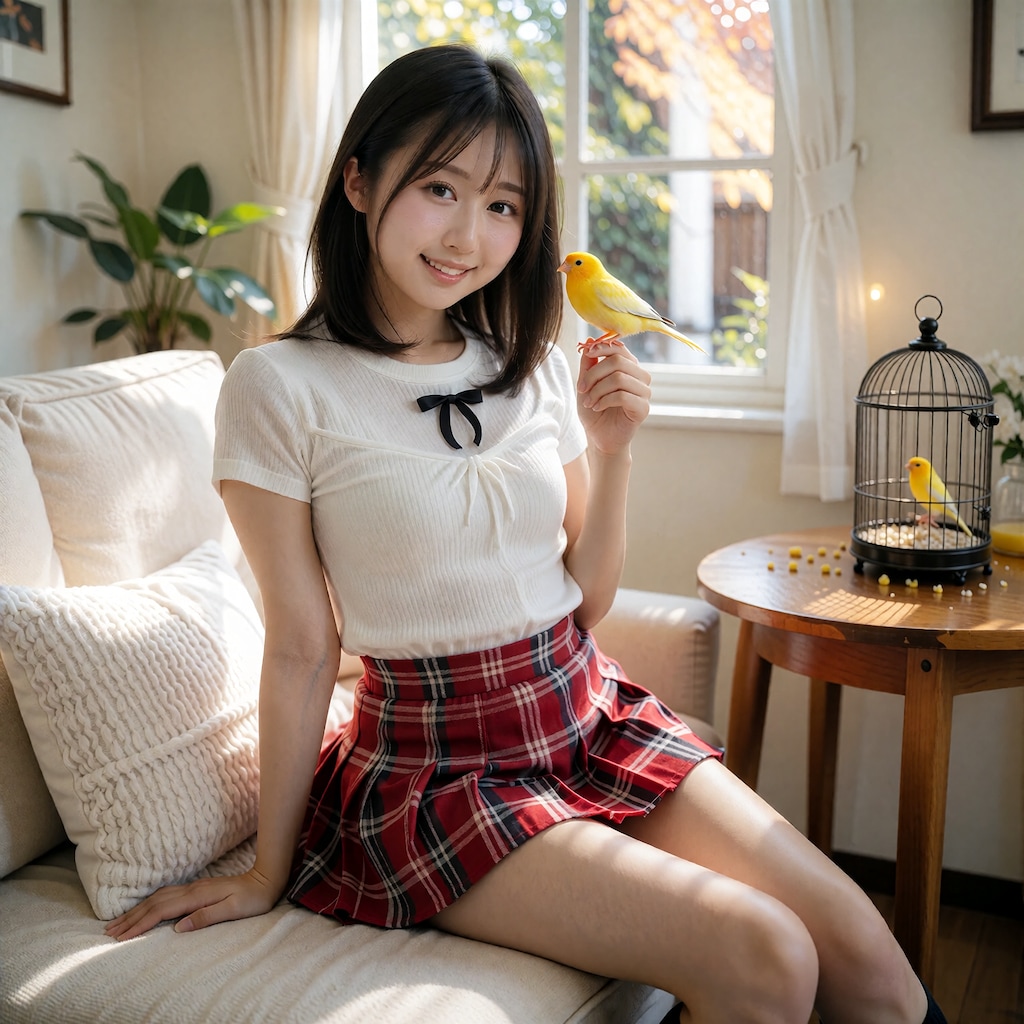 小鳥と戯れる