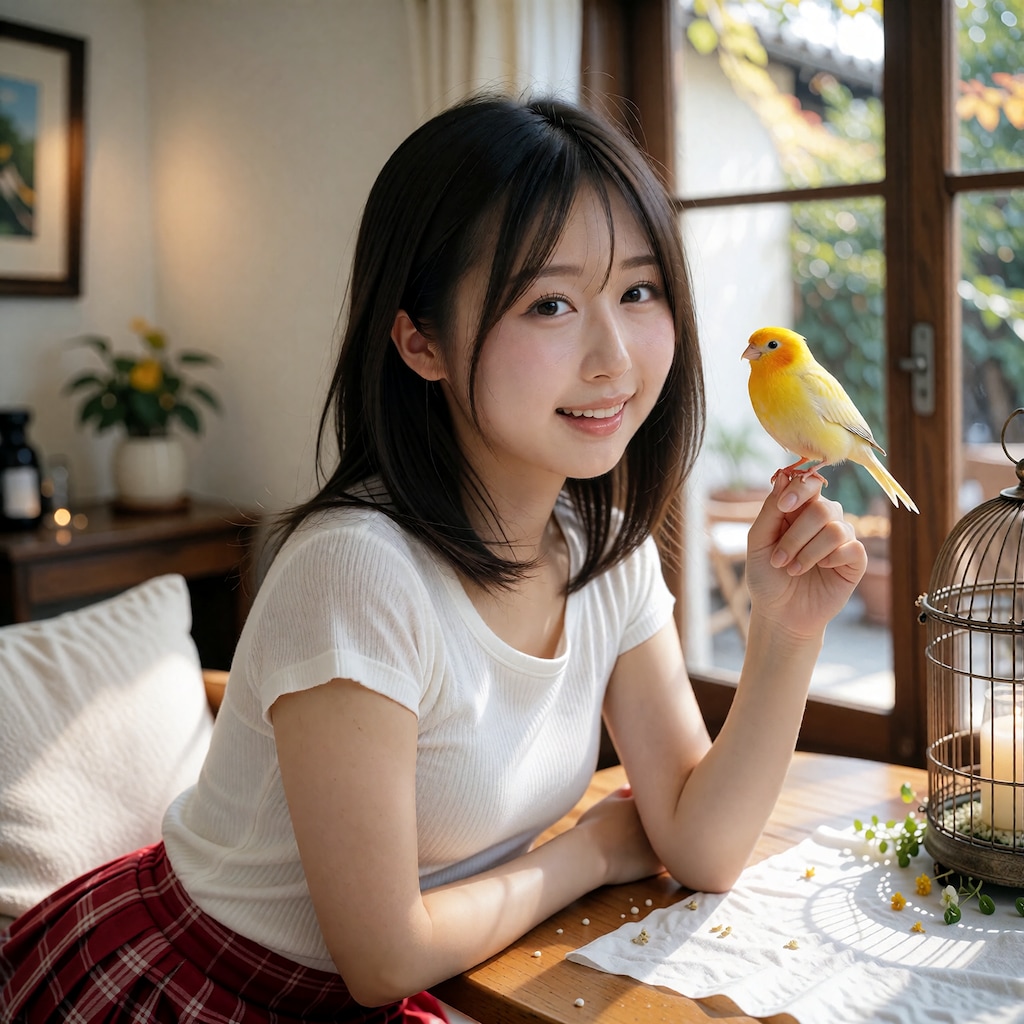小鳥と戯れる