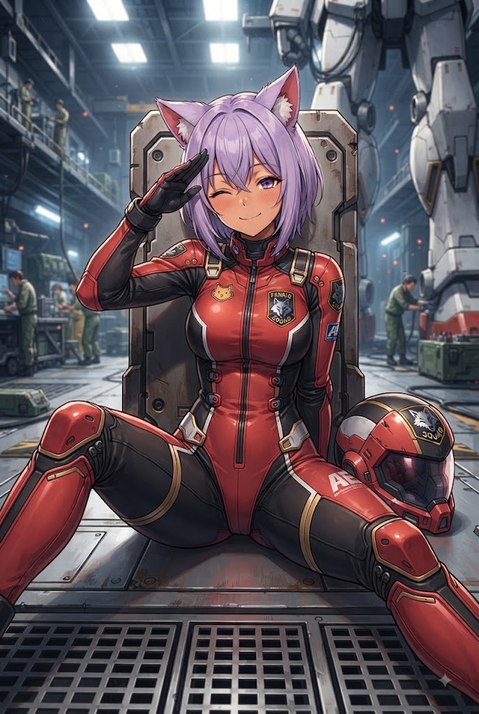 ワイルドに座って敬礼するパイロットスーツのシス | の人気AIイラスト・グラビア