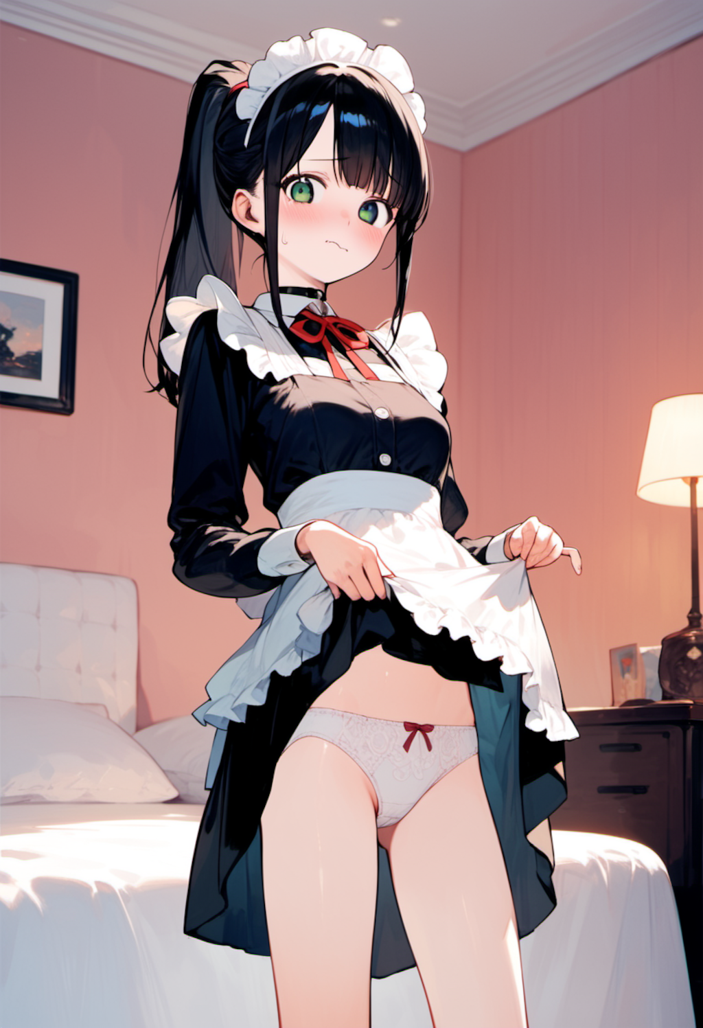 メイド服でパンチラ・コスプレができるラブホで♥【LoRA・Pony系・メイド服】