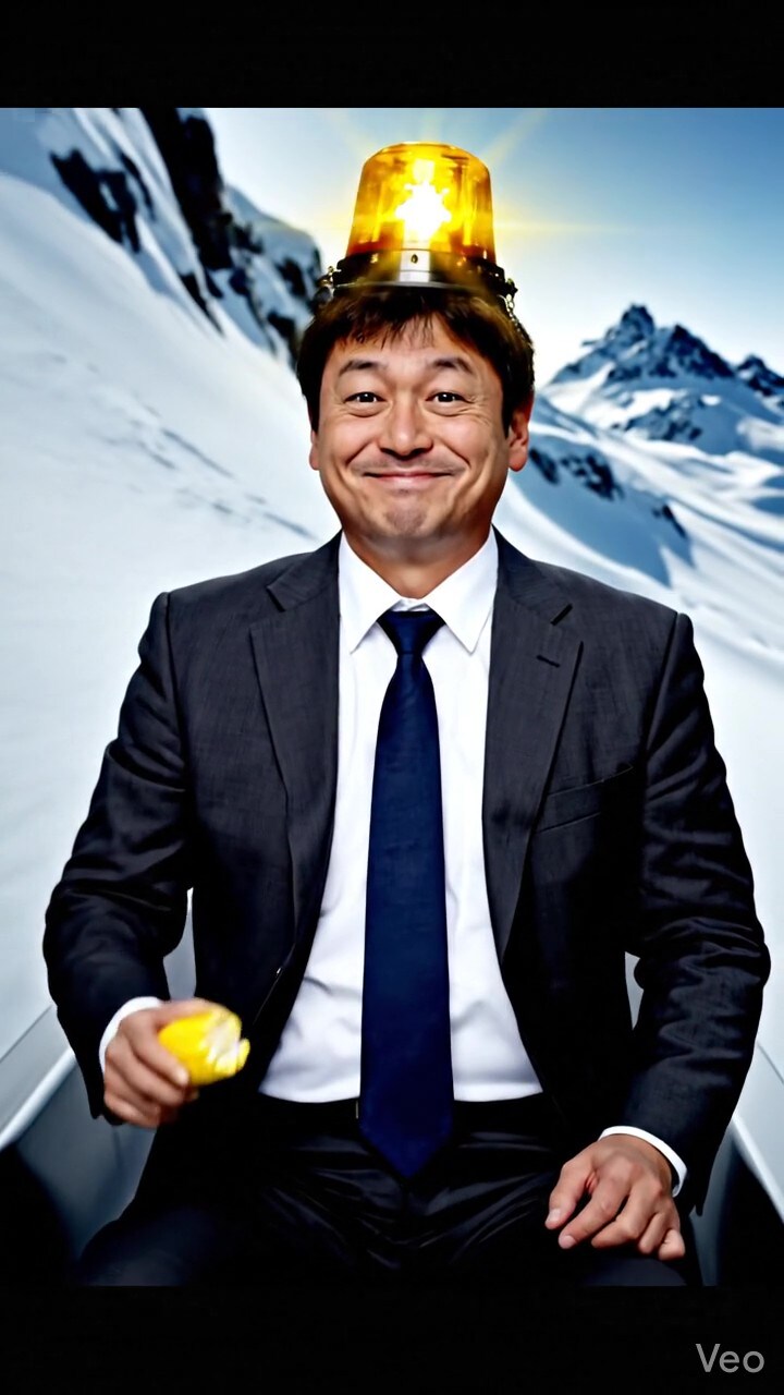 【動画】雪山を滑るコーン部長
