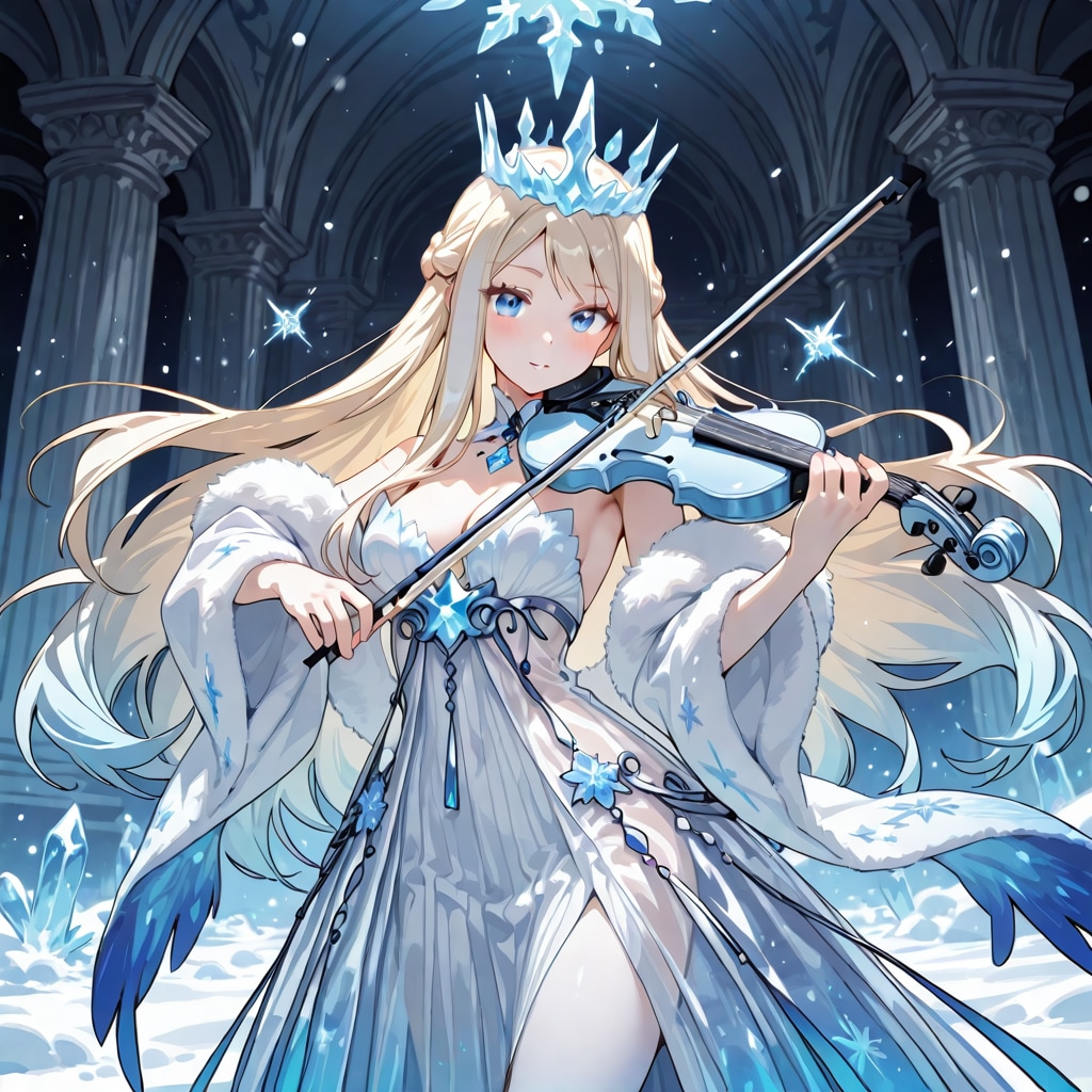 魔法の氷のバイオリンを奏でる雪のお姫様