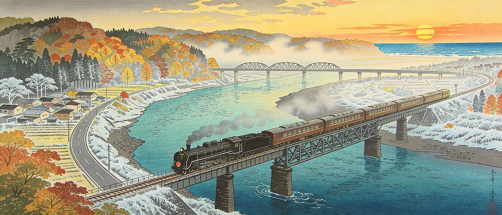 朝靄とSL(Seedream4.5)