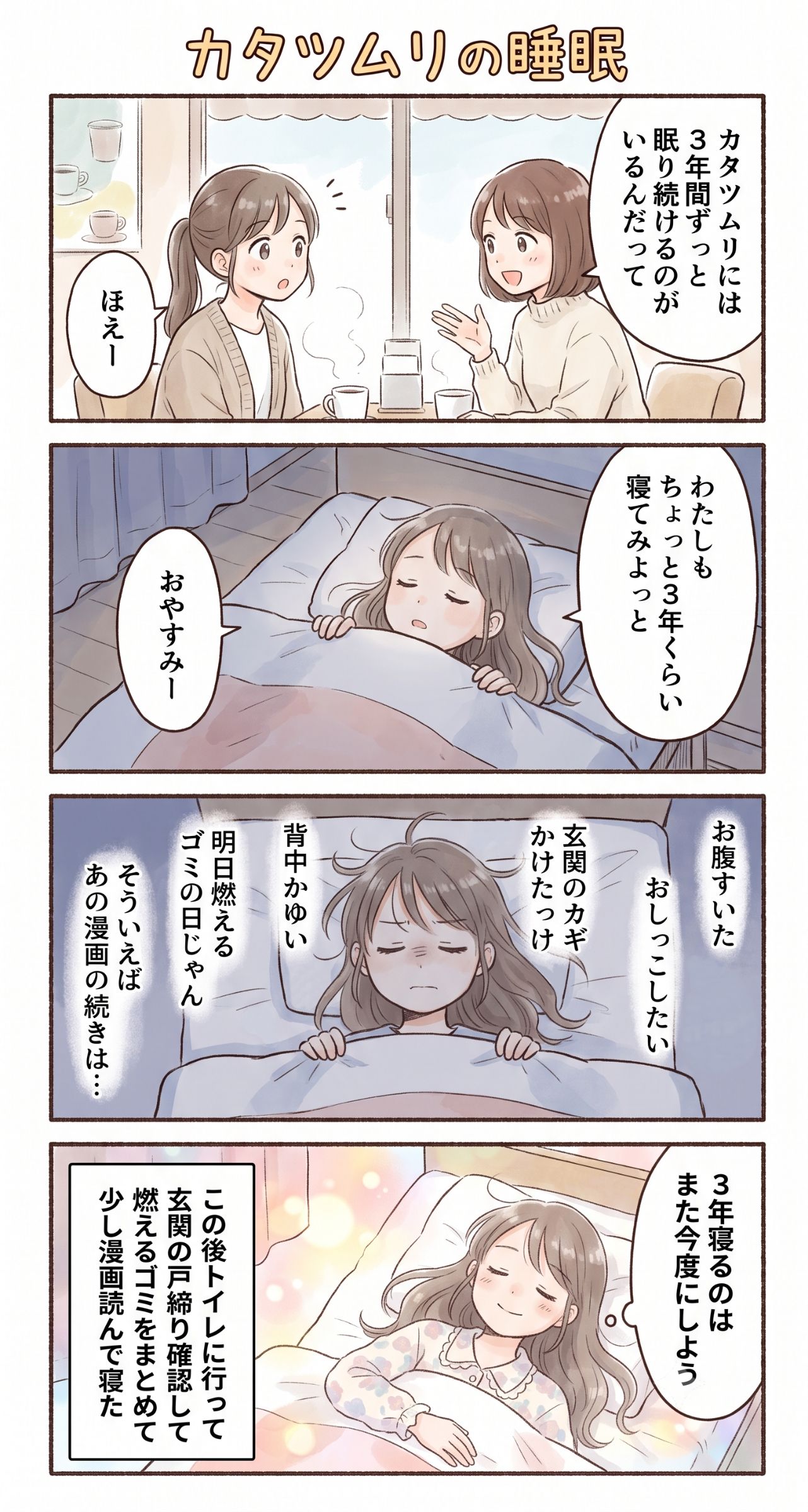 #112 ゆる日常4コマ「カタツムリの睡眠」 | の人気AIイラスト・グラビア