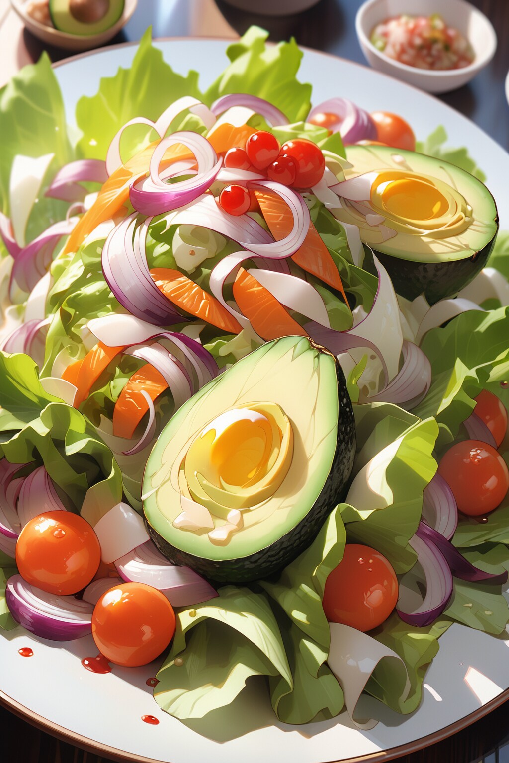 サラダ-(アボカドと玉ねぎとレタス) | の人気AIイラスト・グラビア