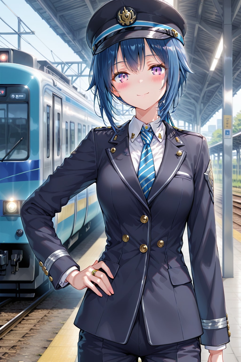 青髪の駅員さん