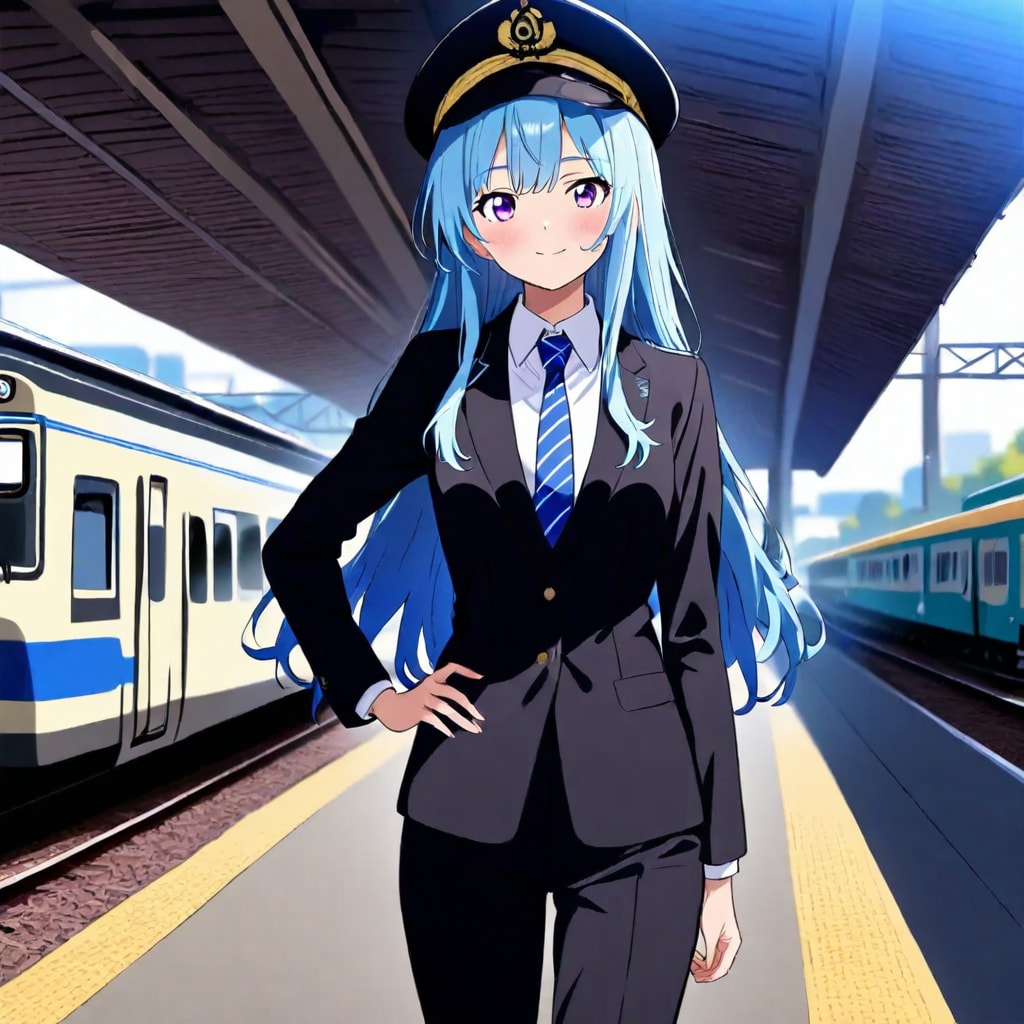 青髪の駅員さん
