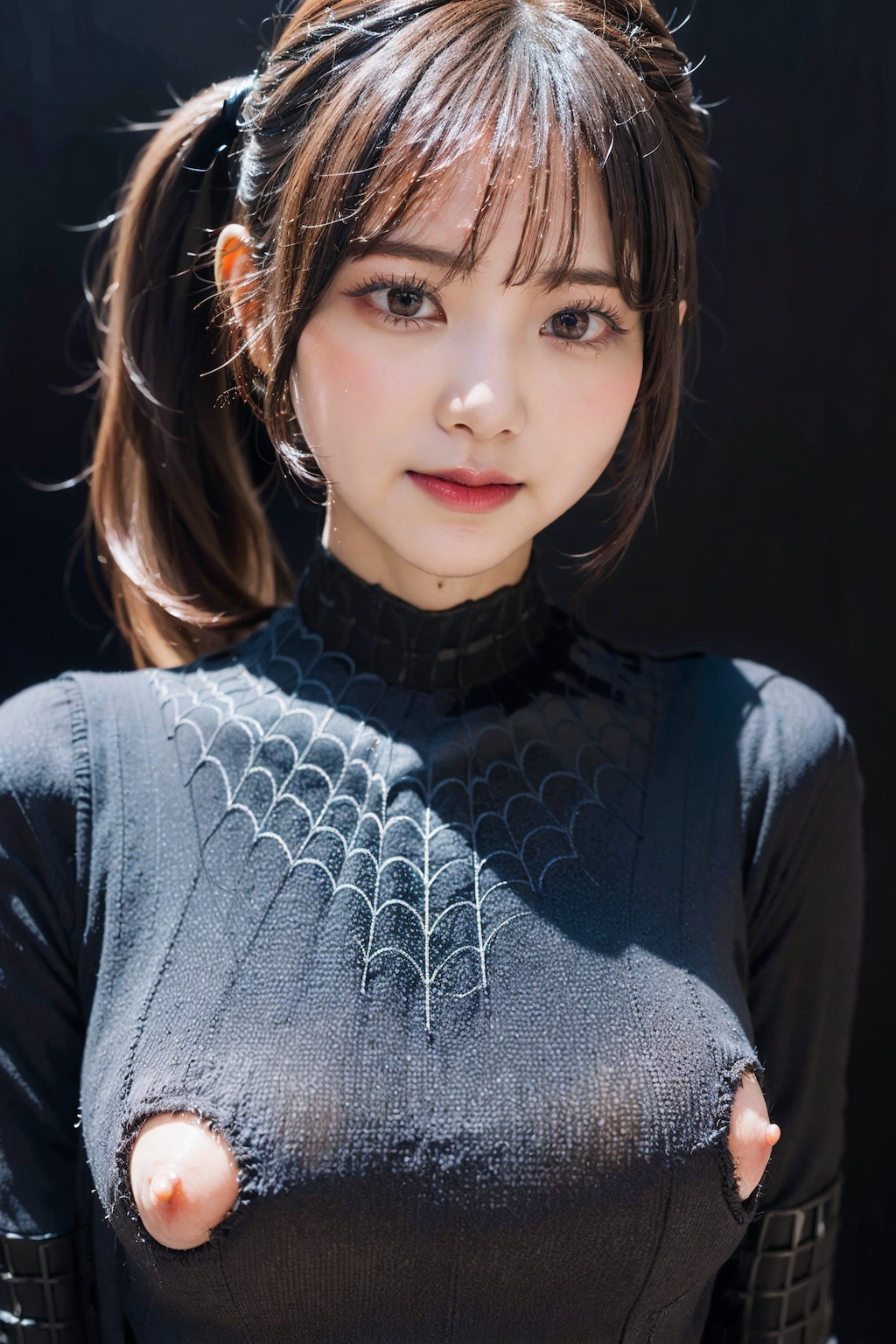 スパイダーボディースーツでポロリ