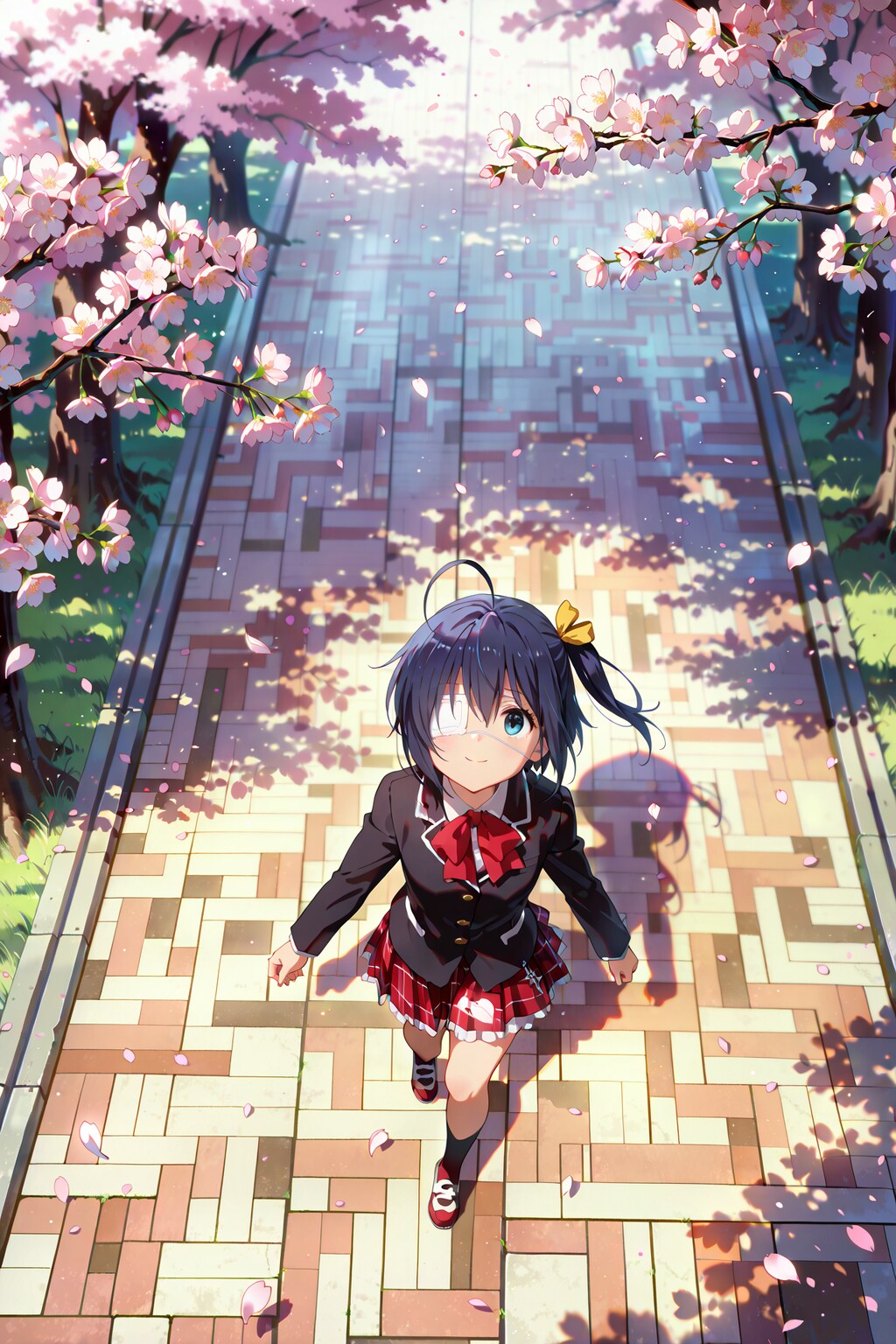 桜の下を気持ち良さそうに歩く小鳥遊六花