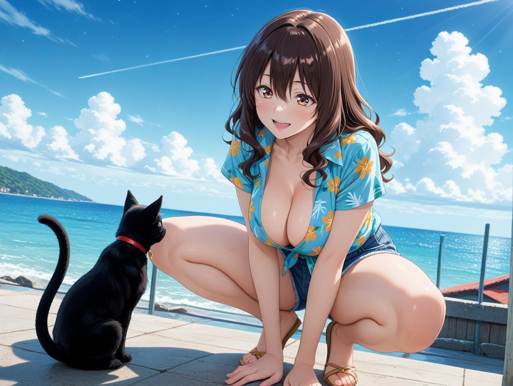 浜辺の黒貓と京子さん