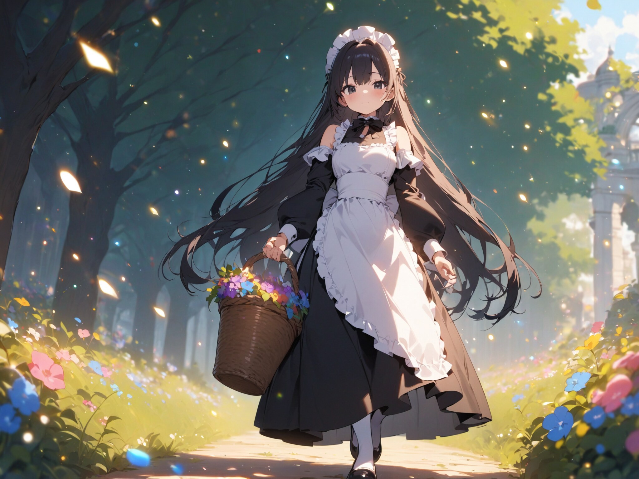 かごを運ぶメイドさん