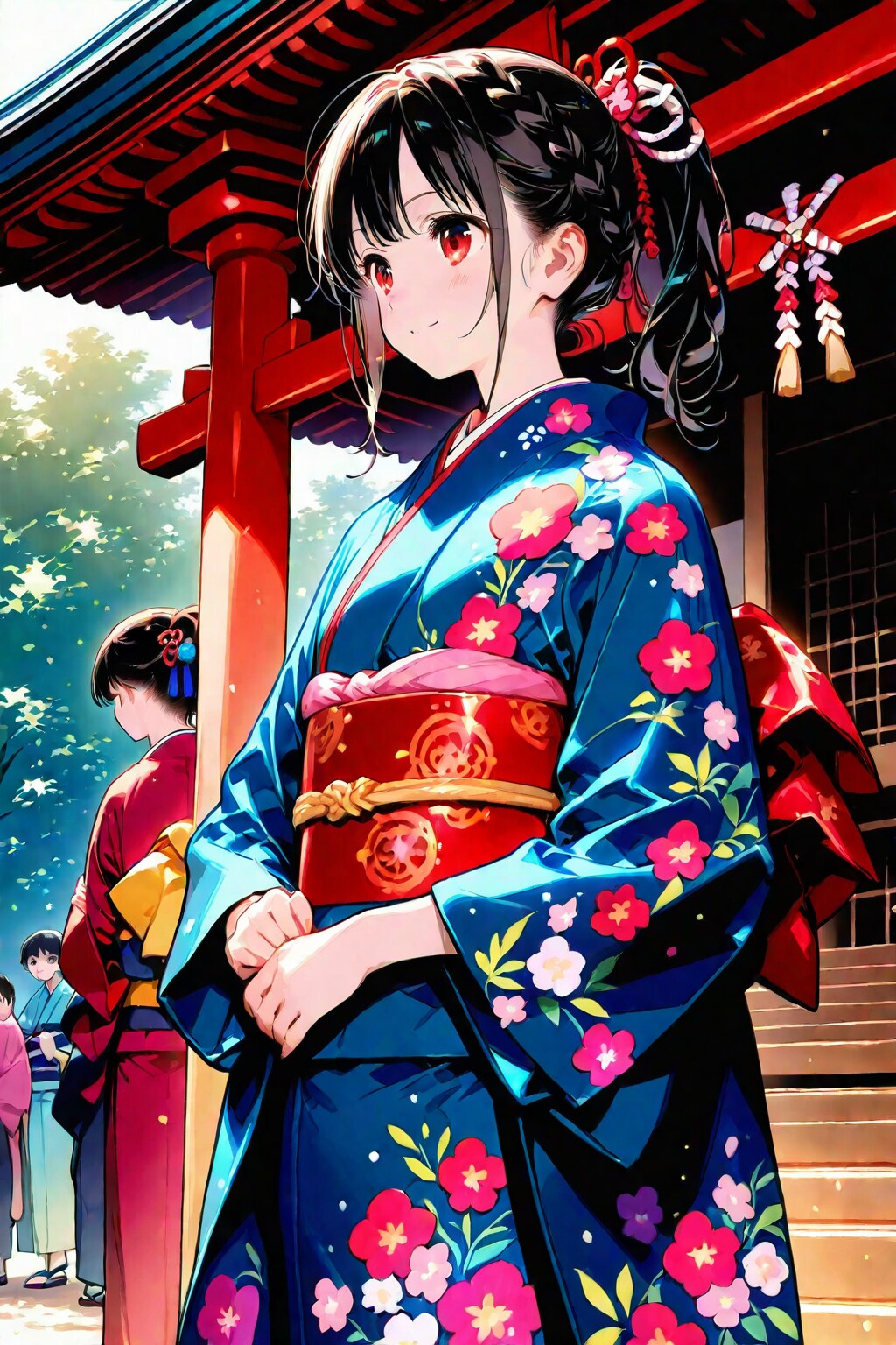 神社と着物少女