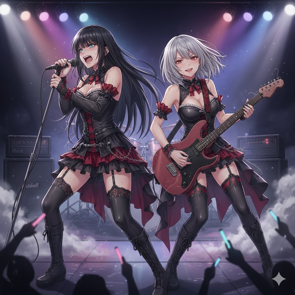 黒髪と銀髪(ライブ) | の人気AIイラスト・グラビア