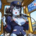 （BUBBLE＆CANDY＆COFFEEで昨日の投稿品の別展開）観光バスの一部を切り離しミニ戦闘メカ化して正義と戦う！バスガイド型ハイレグ女怪人達であったが？コクピットを乗っ取られイカ（逝）される💦 2枚目