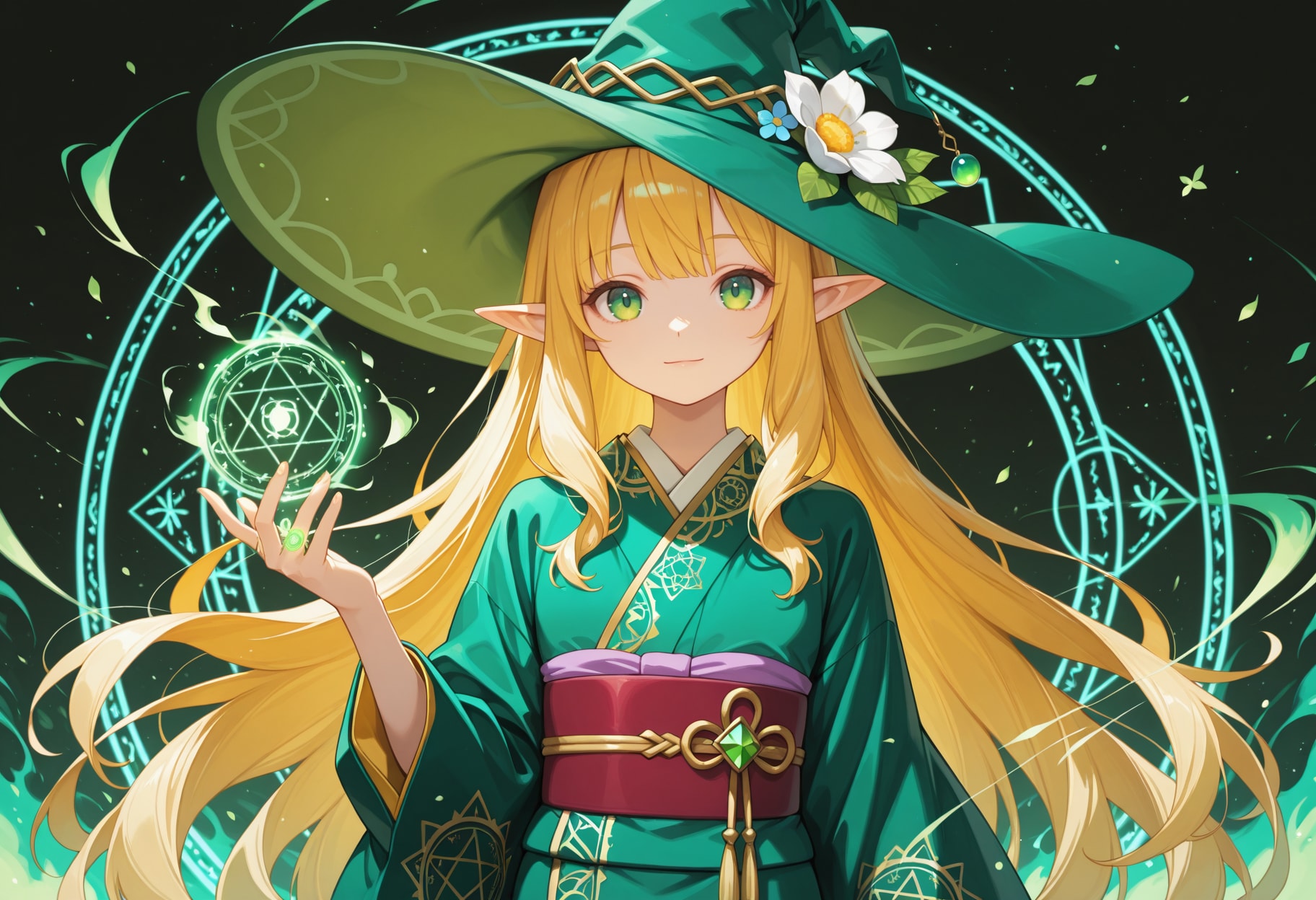 風魔法と着物エルフ魔女さん | の人気AIイラスト・グラビア