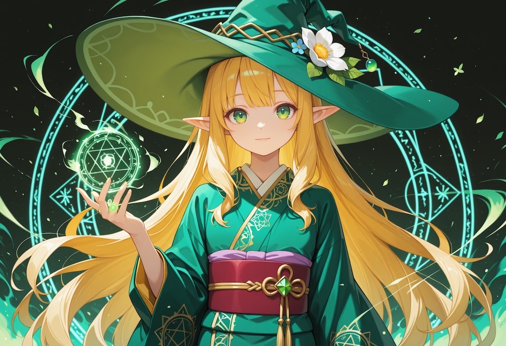 風魔法と着物エルフ魔女さん