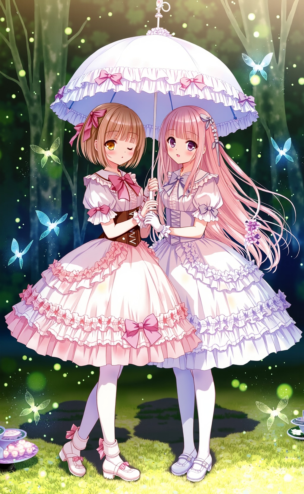 百合女子 傘を共