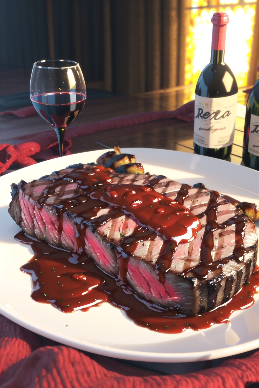 赤ワインとステーキ | の人気AIイラスト・グラビア