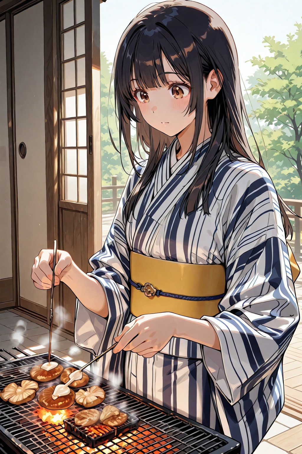 ホタテを焼くさくらちゃん